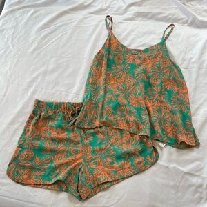 Copper Key - Dillard’s Women’s Orange Turquoise Floral Tank Top Shorts Set